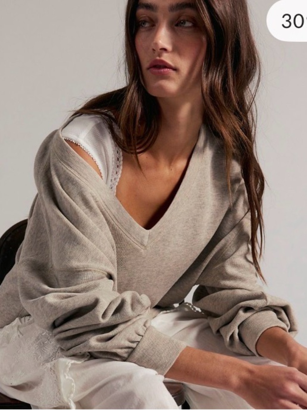 Free People We The Free Comfort Zone V-Neck Pullover. Nwt. Heather grey